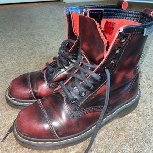 Doc Martens Womens Size 9 Mens size 8 Red and Black Leather Boots